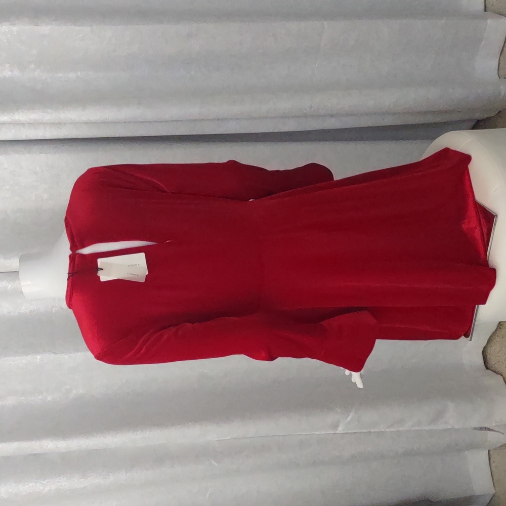 A Loves A RED VELVET Velour Dress Womens Long Sleeve Cocktail Party NEW Stretch - Picture 4 of 11